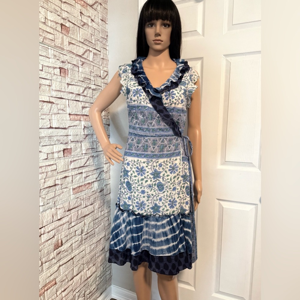 Diane Von Furstenberg DVF $398 Judette Fairy Blue Mixed Print Wrap Dress Size 6